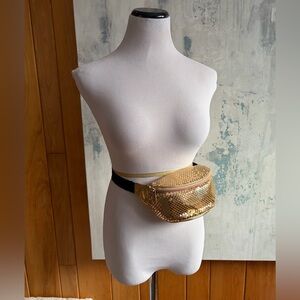 NWOT Gold Sequin Waist Bag w Black Strap Zippers  Pack Travel Fancy Fun 90s